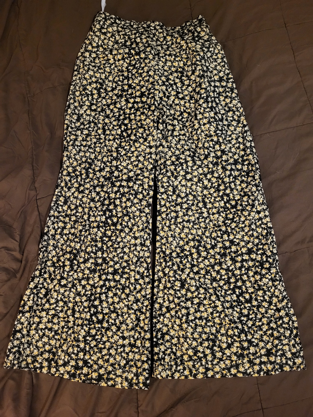 Faithfull the Brand Black Wide-Leg Pants with Yellow Floral Print